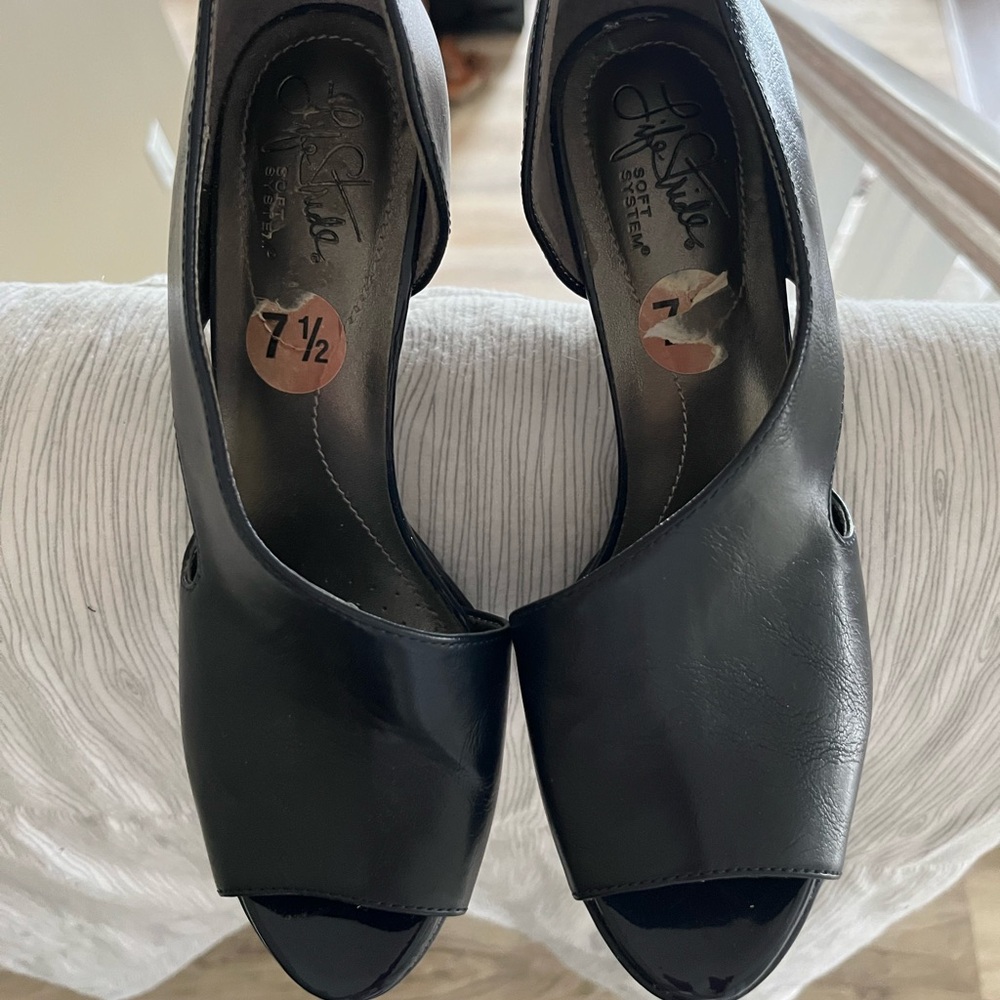 Dark Navy Peep Toe Women Shoes